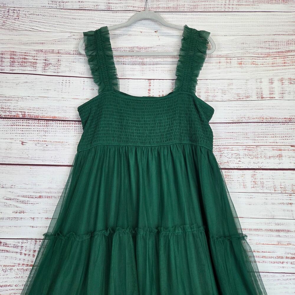 Pretty Garden Emerald Green MIdi Dress 2XL Tier Chiffon Whimsigoth Forest Fairy - Picture 6 of 16